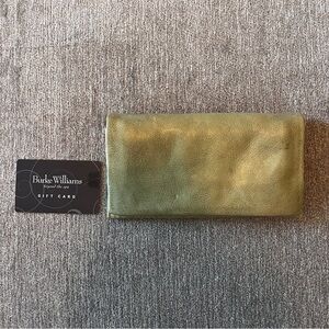 Latico NR Leather wallet in puce/olive green and blue denim interior